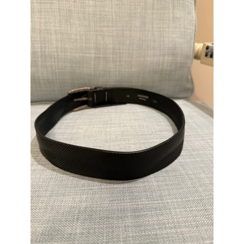 Magnanni Wayne Relax Black Leather Textured Diamond Pattern Belt 34 MSRP $134
